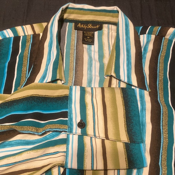 🌺 Ashley Stewart stripped wrap multicolor tie, front blouse, shirt, top size 18 - Picture 5 of 7
